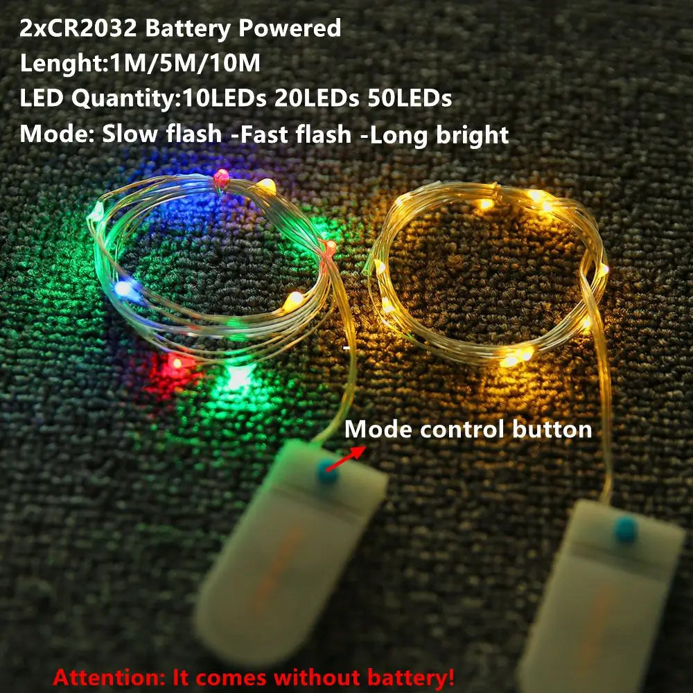 Button Battery Powered LED Mini Christmas Light Copper Wire String Lights Wedding Christmas Wreath Party Waterproof Fairy Lights