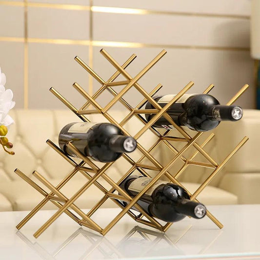 Modern Geometry Metal Wine Holder Decorative Iron Art Grid Bottle Organizer Rack Kitchen Countertop Barware Handcraft Furnishing