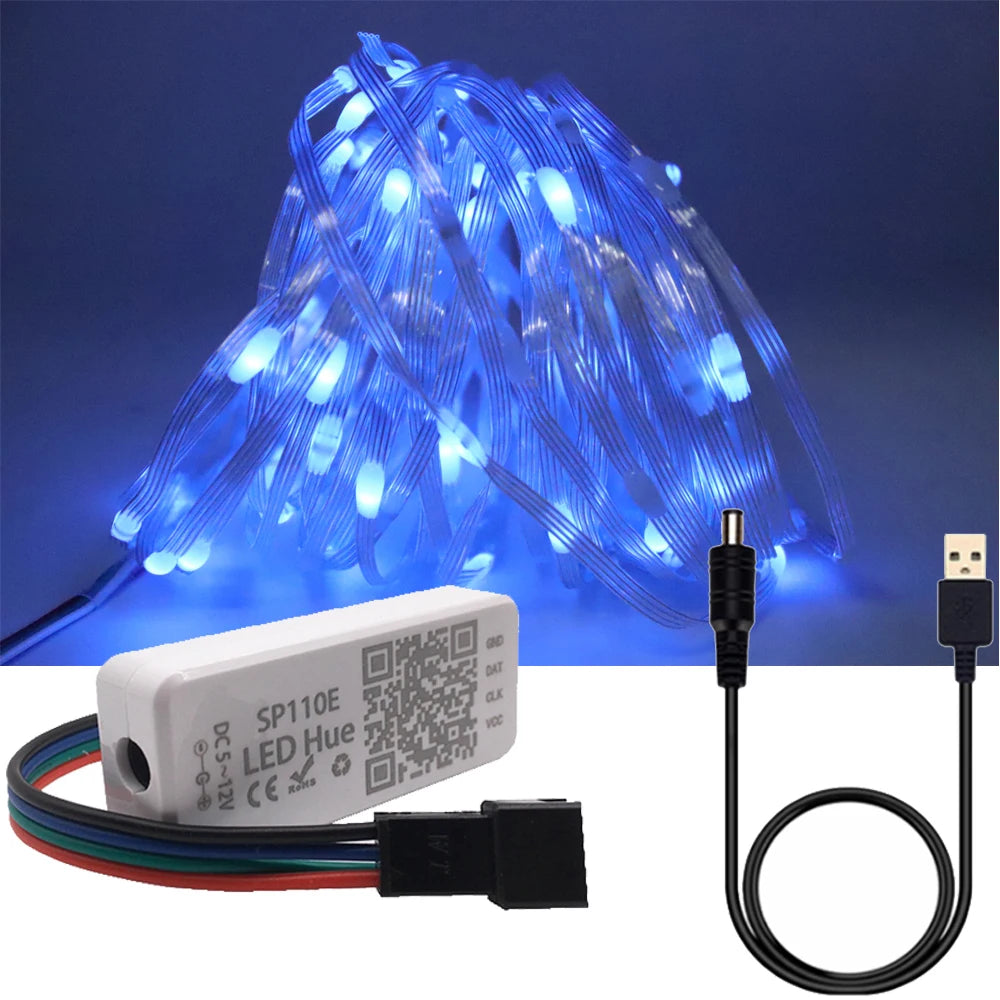 USB WS2812B LED String Christmas Lights WS2812 RGB Led Strip Bluetooth Music Full Color Addressable Individually DC5V