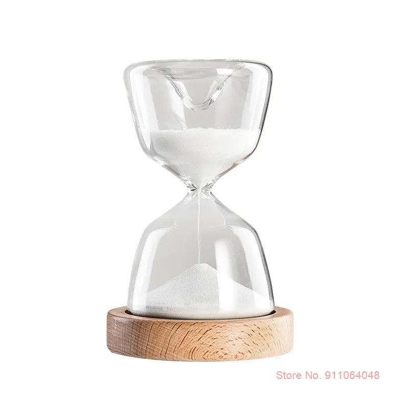 Luminous Remote Control Glass Hourglass 15 Minutes Time Timer Free Customized Laser Lettering Wood Bottom Night Light Sandglass - DDD.MARKET