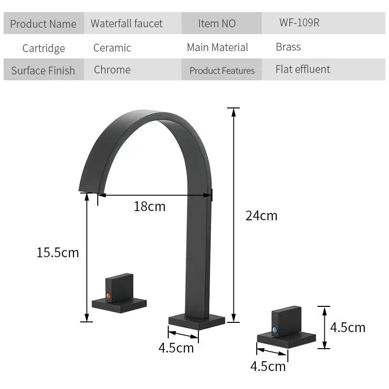 Basin Faucets Brass Polished Black Deck Mounted Square Bathroom Sink Faucets 3 Hole Double Handle Hot And Cold Water Tap LT-109R - DDD.MARKET