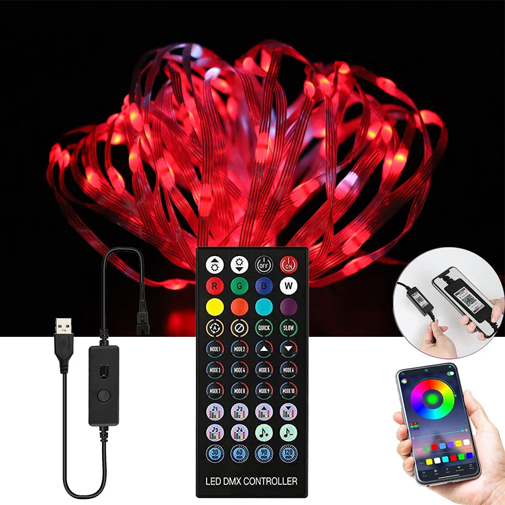 USB WS2812B LED String Christmas Lights WS2812 RGB Led Strip Bluetooth Music Full Color Addressable Individually DC5V