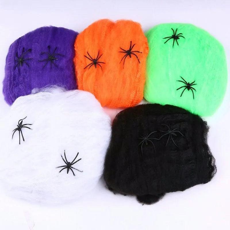 Artificial Spider Web Halloween Decoration Scary Party Scene Props White Stretchy Cobweb Spider Web Horror For Bar Haunted House