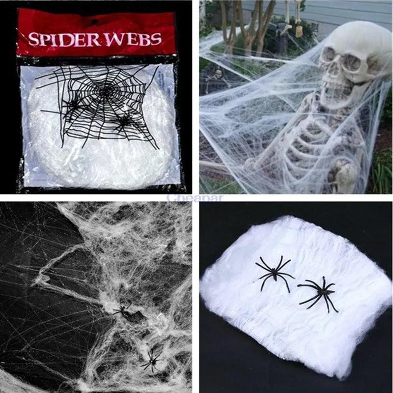 Artificial Spider Web Halloween Decoration Scary Party Scene Props White Stretchy Cobweb Spider Web Horror For Bar Haunted House