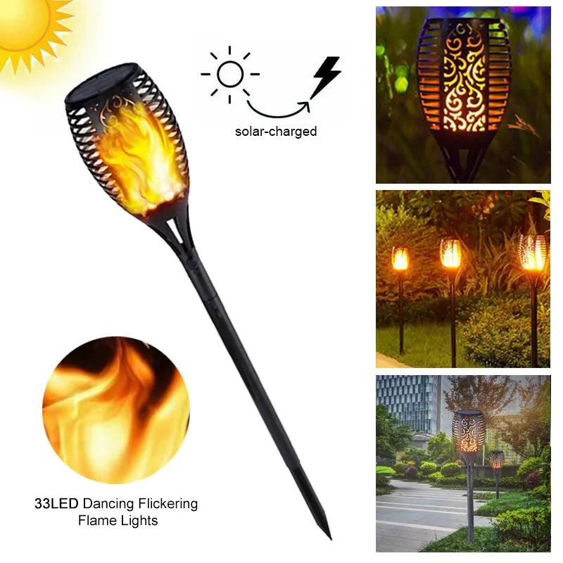 33LED Solar Power Doorway Path Lighting Flickering Flame Garden Waterproof Yard Lamp Outdoor IP65 Landscape Yard Garden Light - DDD.MARKET