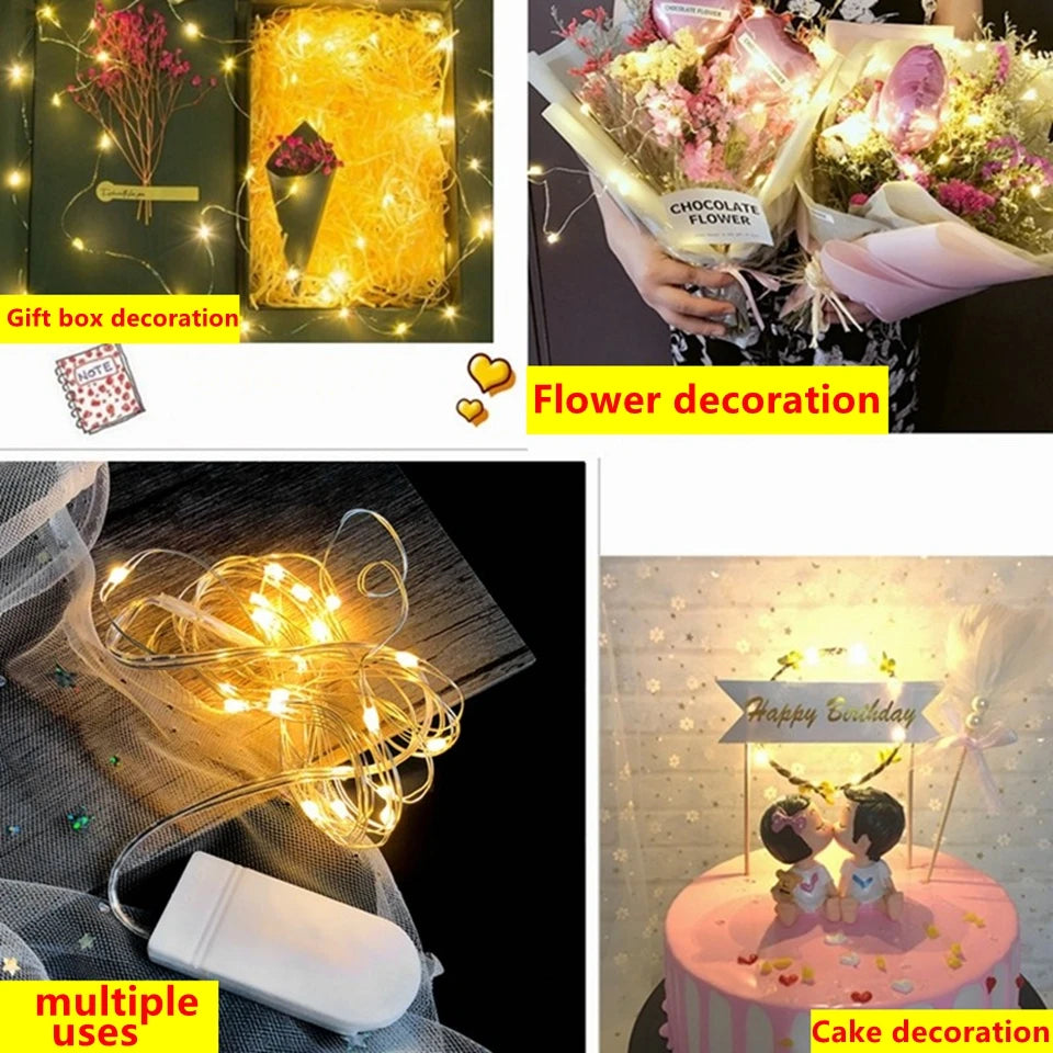 Button Battery Powered LED Mini Christmas Light Copper Wire String Lights Wedding Christmas Wreath Party Waterproof Fairy Lights