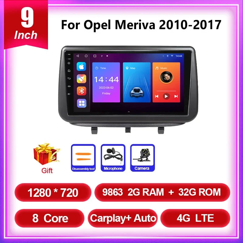 QSZN 2Din Android 13 Car Radio For Opel Meriva 2010 2011 2012 2013 2014 2015 2016 2017 Multimedia Video Player GPS Carplay Auto