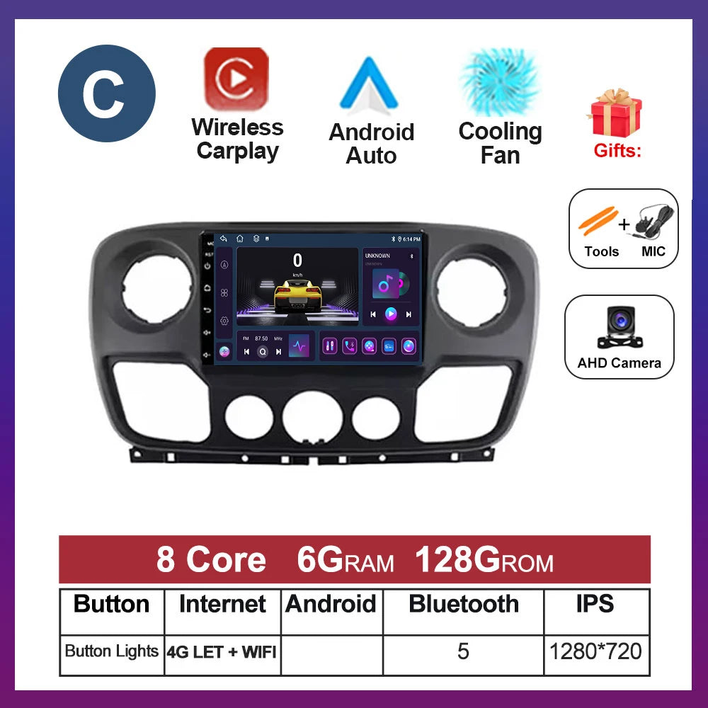 For Nissan NV400 For Opel Movano For Renault Master III 3 2010 - 2019 Android Auto Car Multimedia Radio Wireless Carplay GPS