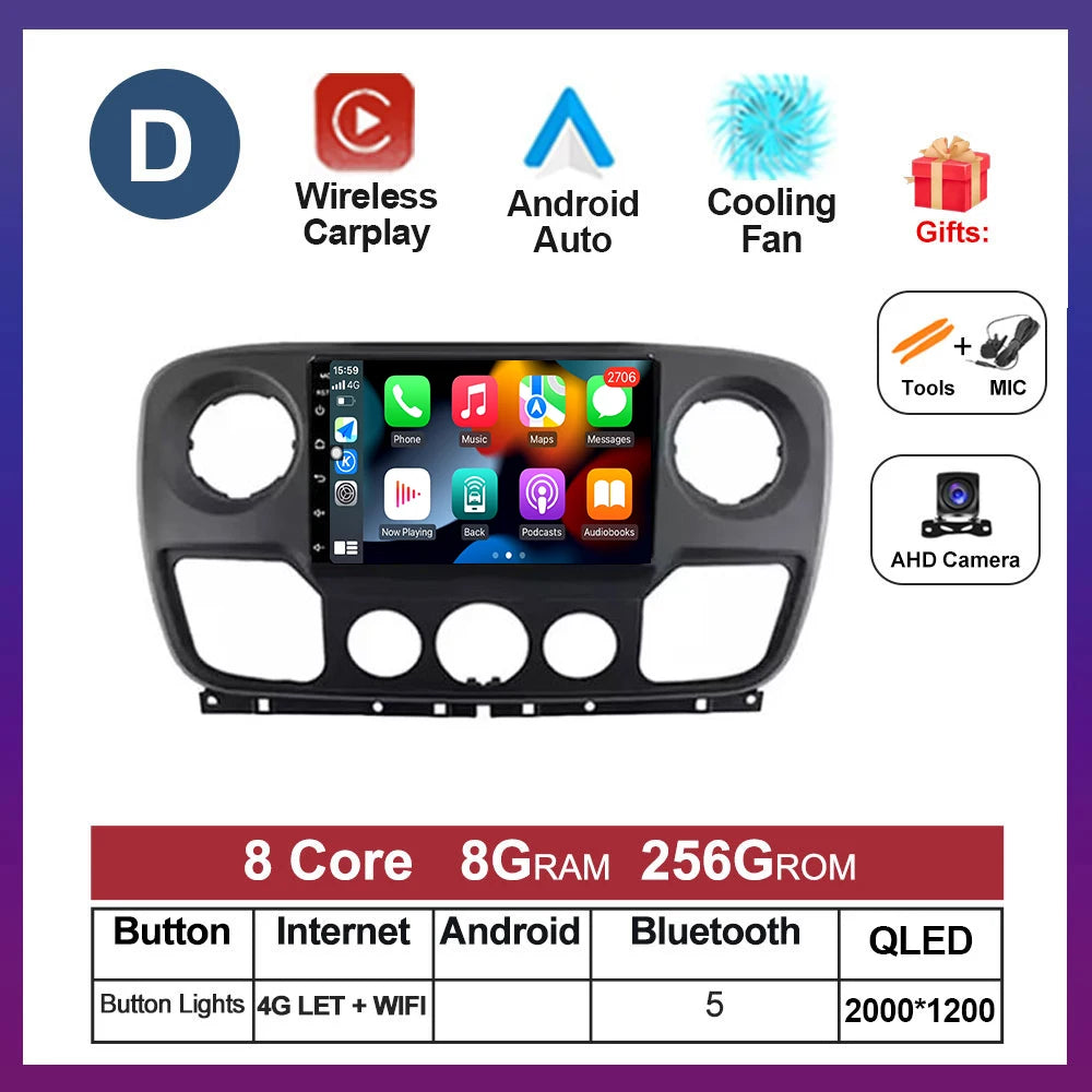 For Nissan NV400 For Opel Movano For Renault Master III 3 2010 - 2019 Android Auto Car Multimedia Radio Wireless Carplay GPS