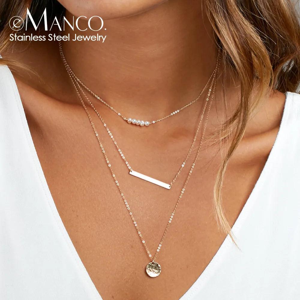 e-Manco Multi Layered Choker Necklace for Women Stainless Steel Necklace Women Statement Pendant Necklace Jewelry 4 Pcs - DDD.MARKET