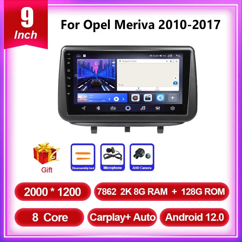 QSZN 2Din Android 13 Car Radio For Opel Meriva 2010 2011 2012 2013 2014 2015 2016 2017 Multimedia Video Player GPS Carplay Auto