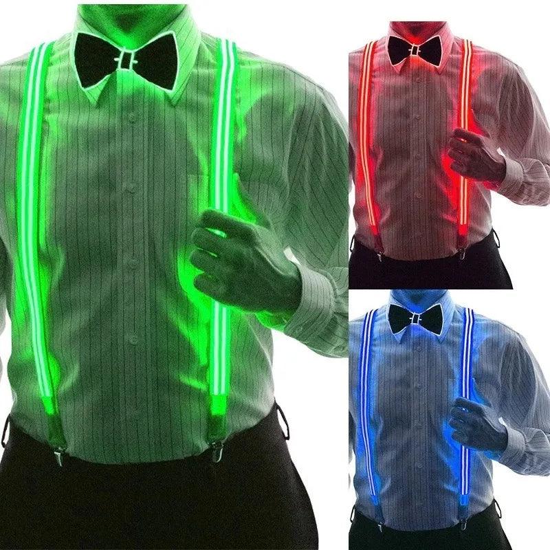 Light Up Men's LED Suspenders Bow Tie Novelty Costume Accessory Flashing Suspenders Perfect for Music Festival Wedding Party