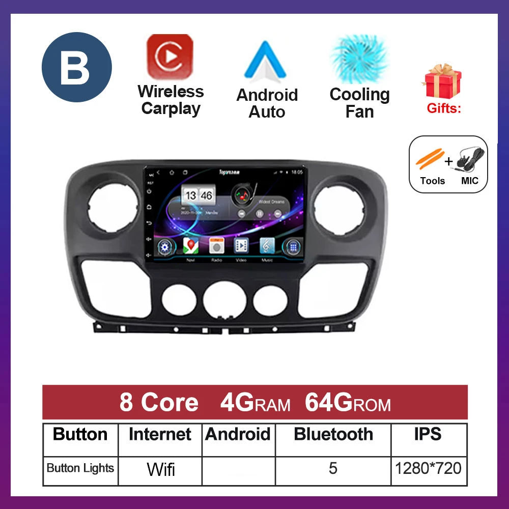 For Nissan NV400 For Opel Movano For Renault Master III 3 2010 - 2019 Android Auto Car Multimedia Radio Wireless Carplay GPS