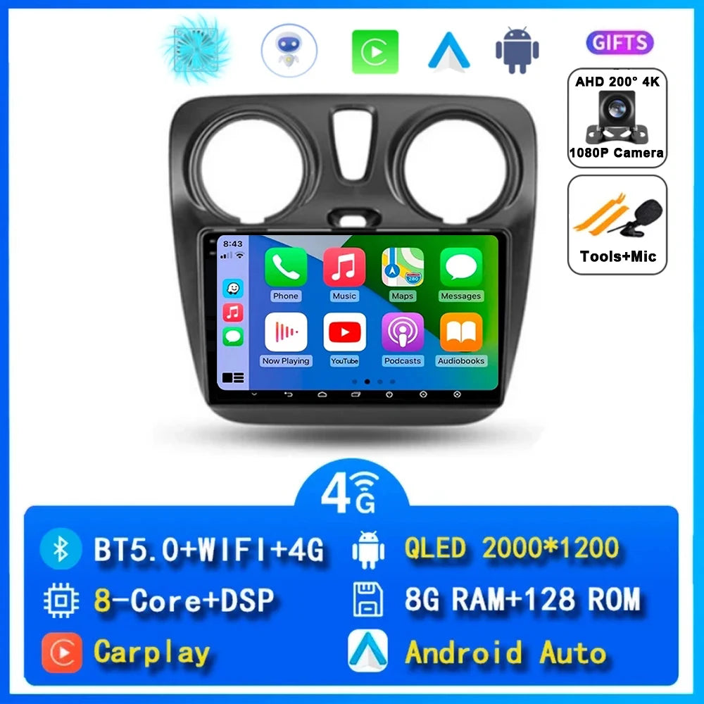 Android 14 Auto Carplay Car Radio For Renault Lodgy Dacia Dokker 2012 - 2020 Navigation GPS Multimedia Player Stereo WiFi+4G BT