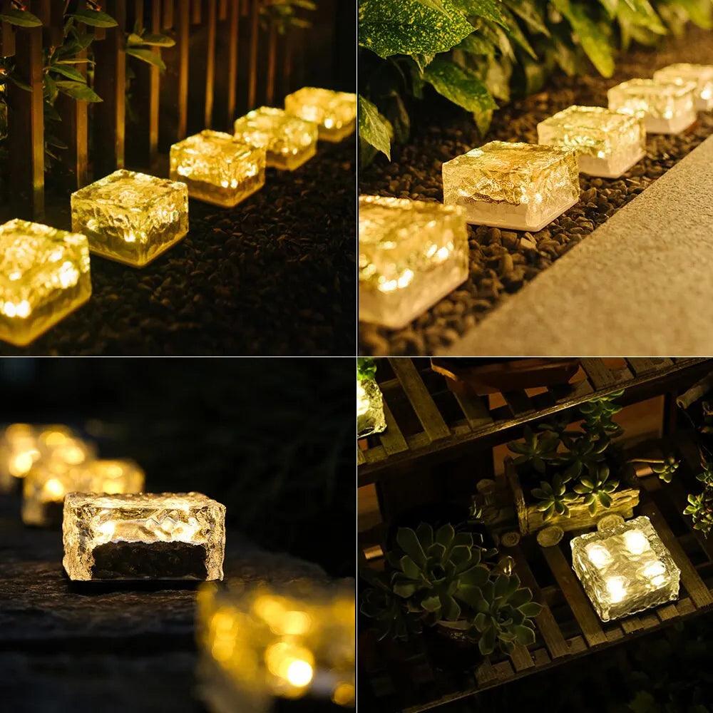 Solar Led Ice Cube Brick Lights Outdoor 4 LED Waterproof Stair Step Paver Lamp Yard Patio Lawn Garden Decoration Light - DDD.MARKET