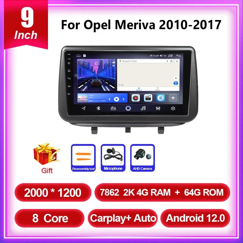 QSZN 2Din Android 13 Car Radio For Opel Meriva 2010 2011 2012 2013 2014 2015 2016 2017 Multimedia Video Player GPS Carplay Auto