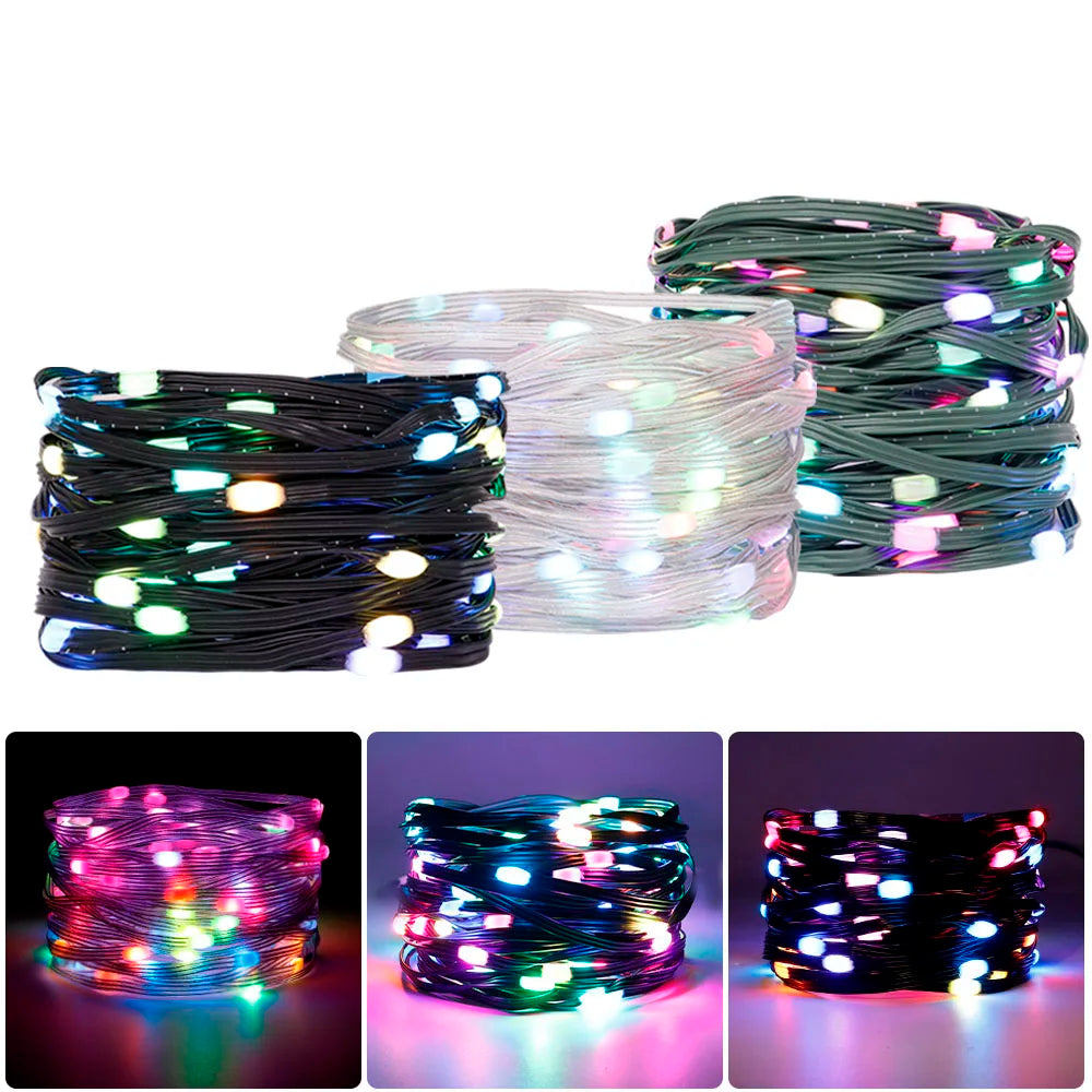 DC5V WS2812B Addressable  LED String  Transparent Green Black Wire WS2812 3PIN Wire RGB Strip Christmas Lights Waterproof Decor