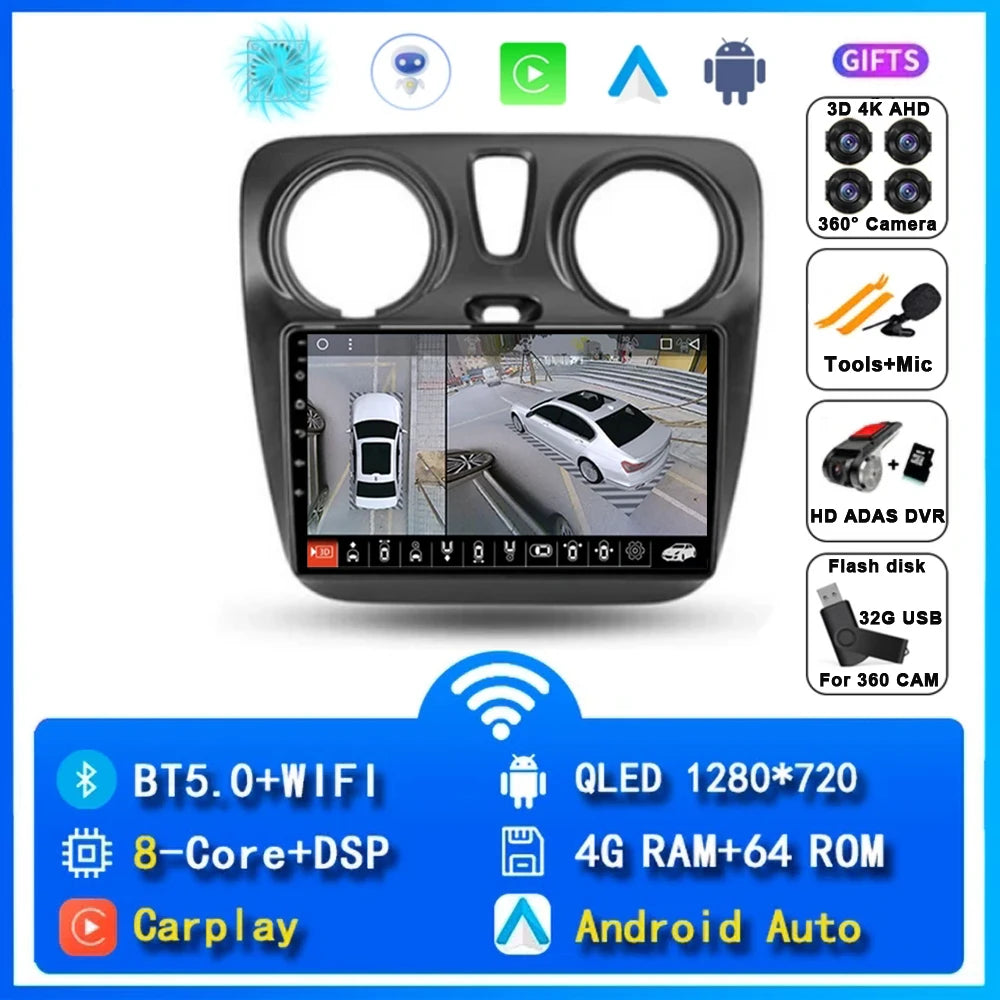 Android 14 Auto Carplay Car Radio For Renault Lodgy Dacia Dokker 2012 - 2020 Navigation GPS Multimedia Player Stereo WiFi+4G BT