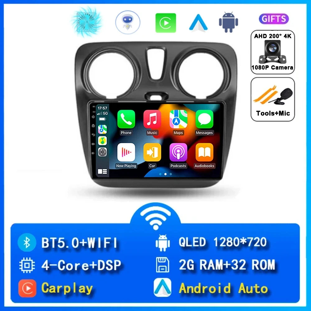 Android 14 Auto Carplay Car Radio For Renault Lodgy Dacia Dokker 2012 - 2020 Navigation GPS Multimedia Player Stereo WiFi+4G BT