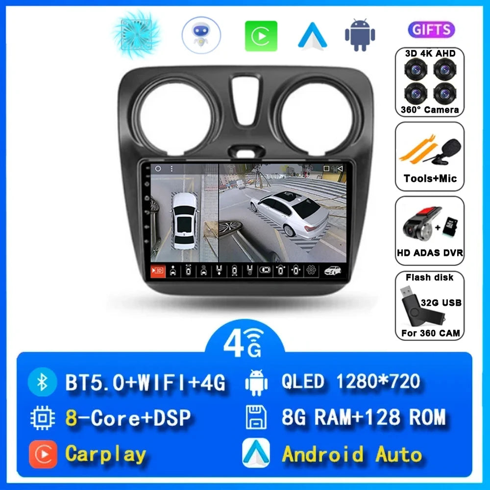 Android 14 Auto Carplay Car Radio For Renault Lodgy Dacia Dokker 2012 - 2020 Navigation GPS Multimedia Player Stereo WiFi+4G BT