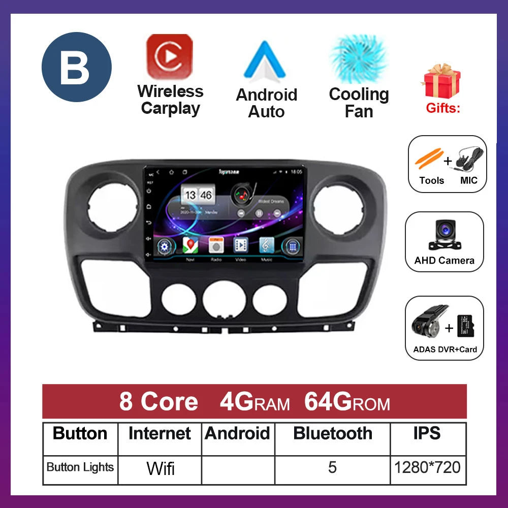 For Nissan NV400 For Opel Movano For Renault Master III 3 2010 - 2019 Android Auto Car Multimedia Radio Wireless Carplay GPS