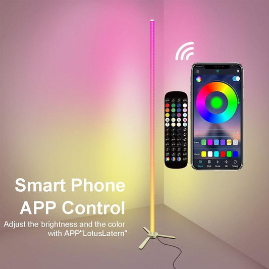 145CM Corner Floor Lamp Smart Bluetooth APP/Remote Control Tripod Standing RGB LED Ambient Light Dimmable Living Room Home Decor