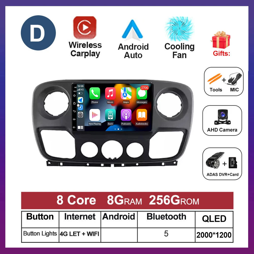 For Nissan NV400 For Opel Movano For Renault Master III 3 2010 - 2019 Android Auto Car Multimedia Radio Wireless Carplay GPS