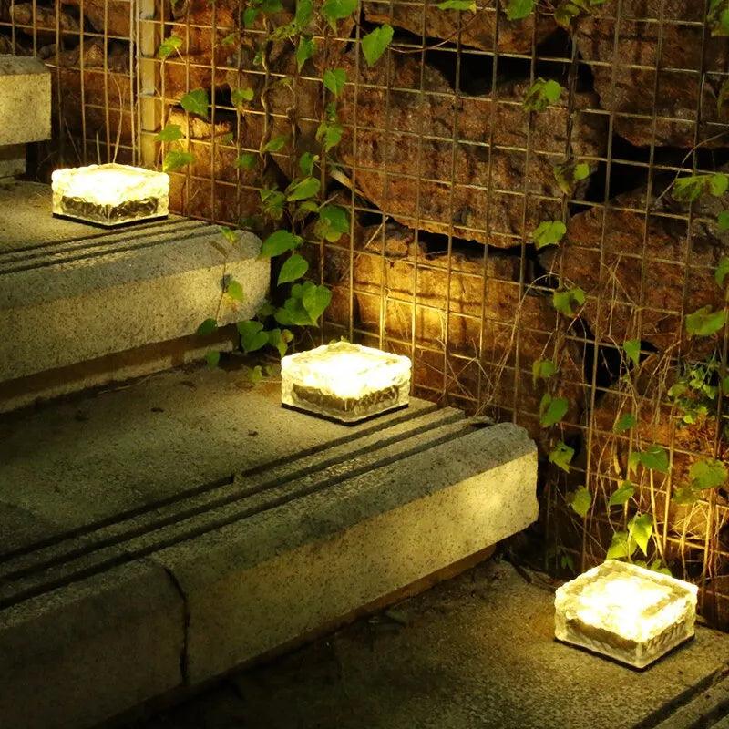 Solar Led Ice Cube Brick Lights Outdoor 4 LED Waterproof Stair Step Paver Lamp Yard Patio Lawn Garden Decoration Light - DDD.MARKET