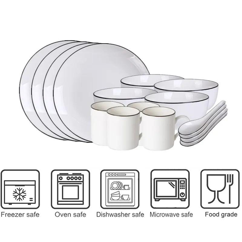 White With Black Edge Dinner Plate Ceramic Kitchen Tray Food Dishes Rice Salad Noodles Bowl Soup Kitchen Cook Tool 1pcs Sale - DDD.MARKET