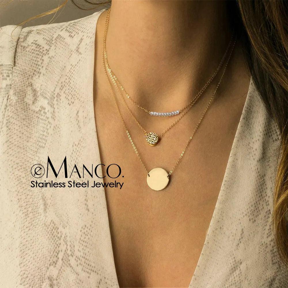 e-Manco Multi Layered Choker Necklace for Women Stainless Steel Necklace Women Statement Pendant Necklace Jewelry 4 Pcs - DDD.MARKET