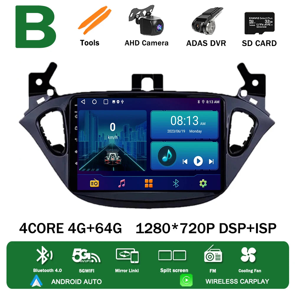 Android 13 for Opel Corsa E 2014 2015 2016 2017 2018 2019 Car Radio Multimedia Player Navigation GPS Auto Stereo Carplay 2 Din