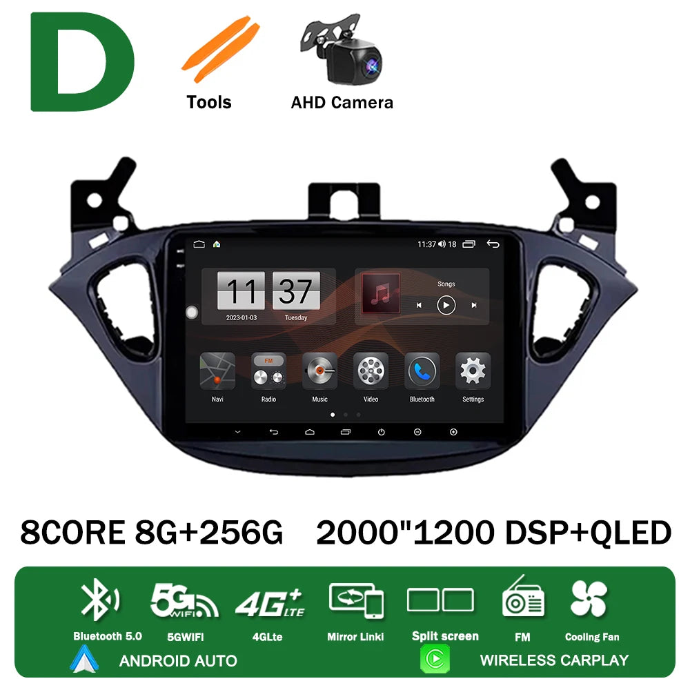 Android 13 for Opel Corsa E 2014 2015 2016 2017 2018 2019 Car Radio Multimedia Player Navigation GPS Auto Stereo Carplay 2 Din