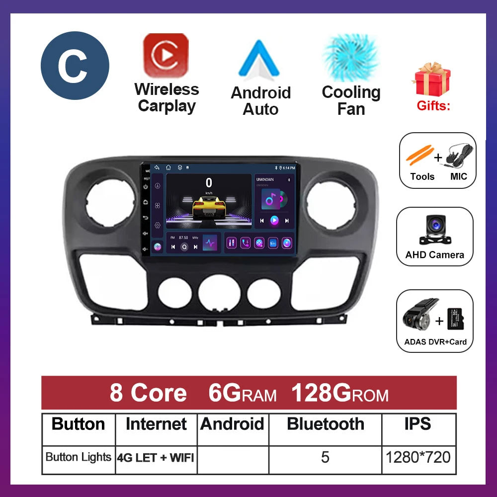 For Nissan NV400 For Opel Movano For Renault Master III 3 2010 - 2019 Android Auto Car Multimedia Radio Wireless Carplay GPS