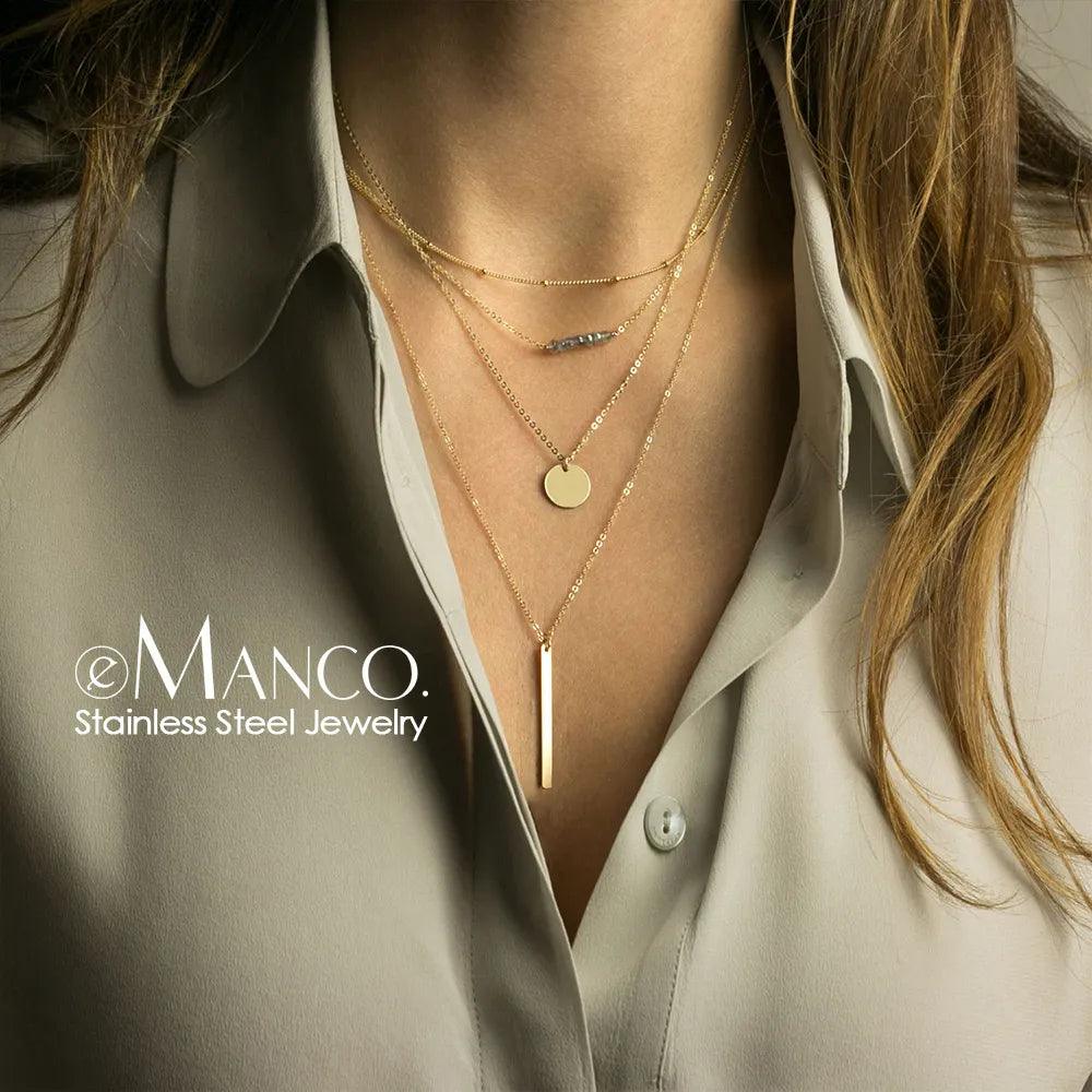 e-Manco Multi Layered Choker Necklace for Women Stainless Steel Necklace Women Statement Pendant Necklace Jewelry 4 Pcs - DDD.MARKET