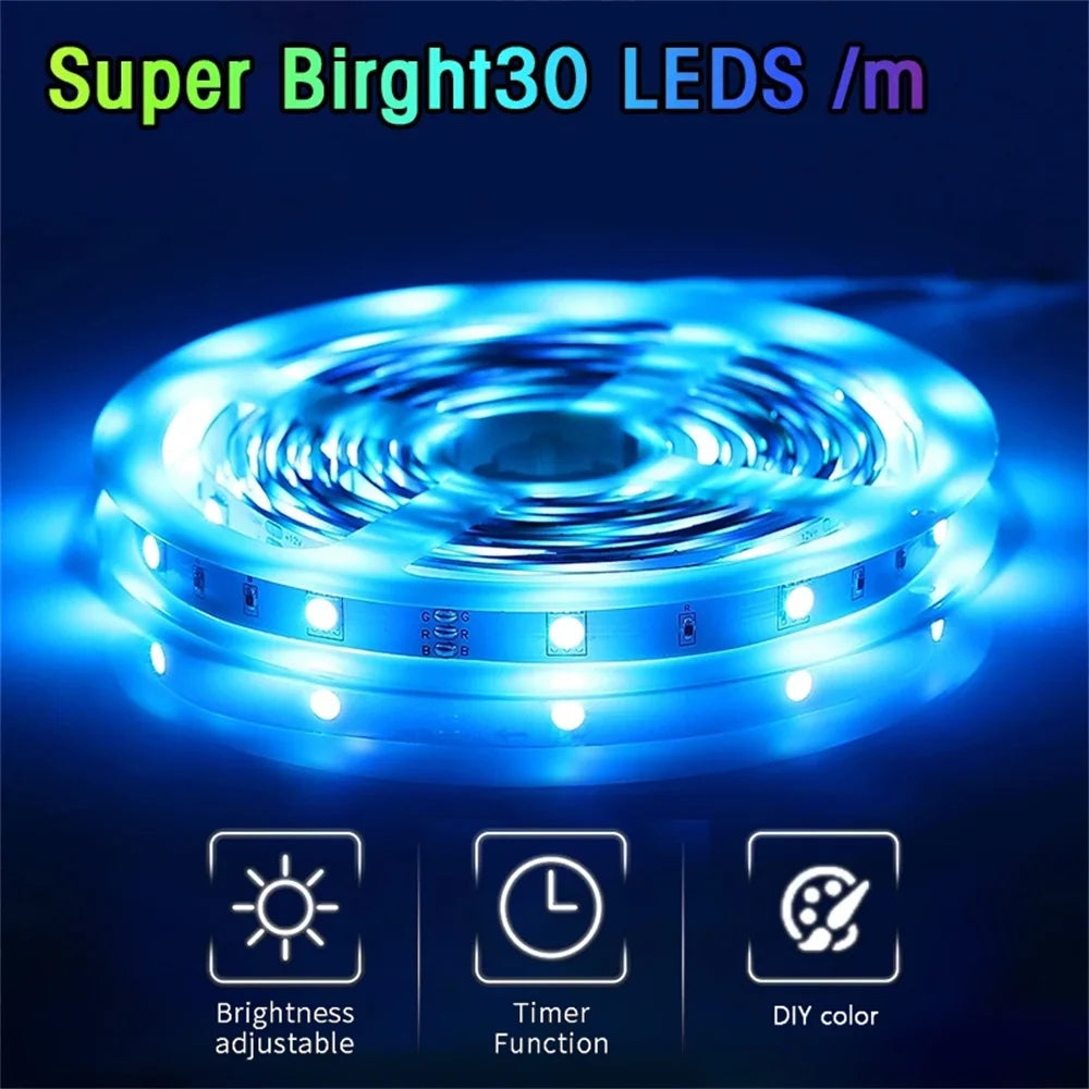 30LEDS/m  5050 RGB Light Strip Bluetooth App Control 12V DC US Power Supply LED Flexible Ribbon Diode Tape for TV Backlight Room