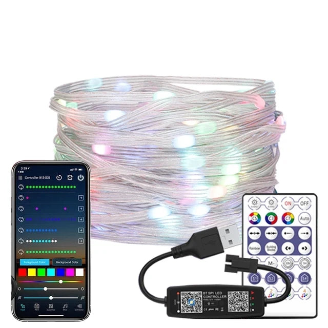 DC5V WS2812B Addressable  LED String  Transparent Green Black Wire WS2812 3PIN Wire RGB Strip Christmas Lights Waterproof Decor