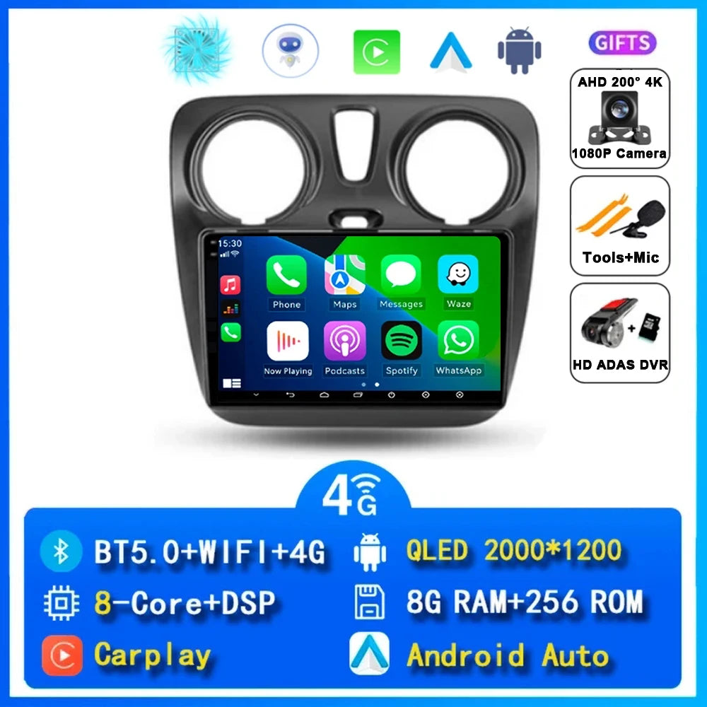 Android 14 Auto Carplay Car Radio For Renault Lodgy Dacia Dokker 2012 - 2020 Navigation GPS Multimedia Player Stereo WiFi+4G BT