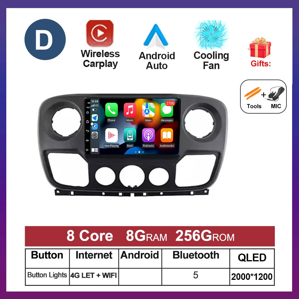 For Nissan NV400 For Opel Movano For Renault Master III 3 2010 - 2019 Android Auto Car Multimedia Radio Wireless Carplay GPS