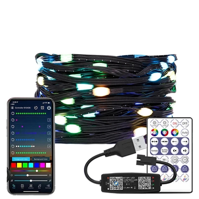 DC5V WS2812B Addressable  LED String  Transparent Green Black Wire WS2812 3PIN Wire RGB Strip Christmas Lights Waterproof Decor