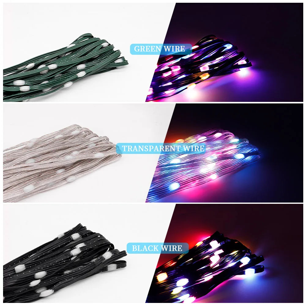 DC5V WS2812B Addressable  LED String  Transparent Green Black Wire WS2812 3PIN Wire RGB Strip Christmas Lights Waterproof Decor