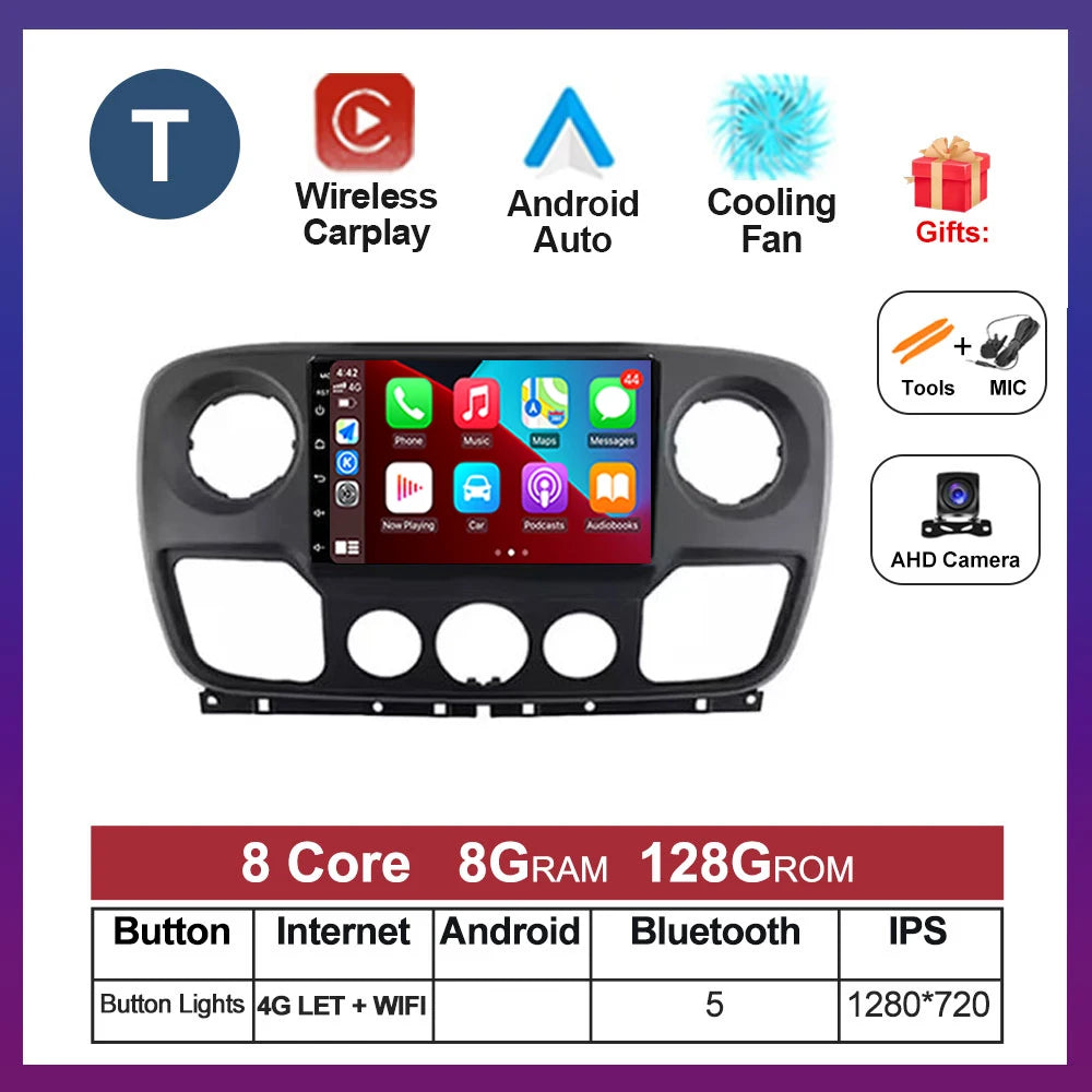 For Nissan NV400 For Opel Movano For Renault Master III 3 2010 - 2019 Android Auto Car Multimedia Radio Wireless Carplay GPS