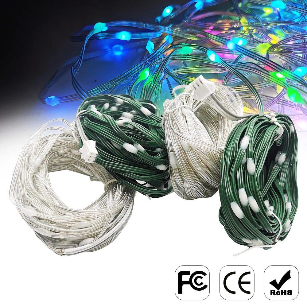 DC5V Addressable Individually WS2812B Led String 3Pin Green Transparent Wire 5050 RGB Christmas Lights Waterproof Decoration 25M