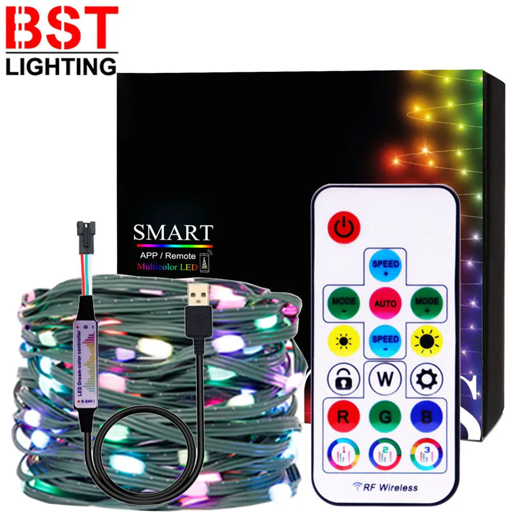 WS2812B Christmas USB LED String Lights WS2812 Colorful Addressable Individually IC Led Strip Bluetooth Music Controller DC5V