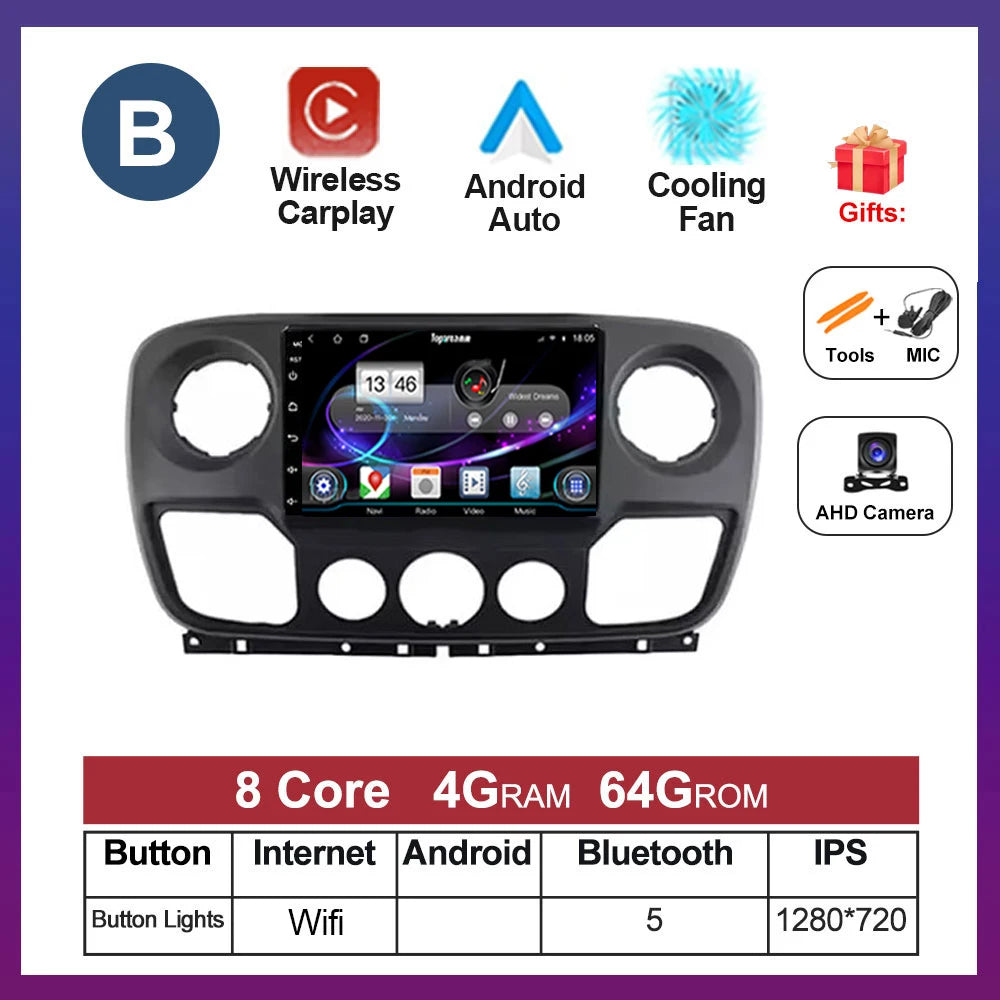 For Nissan NV400 For Opel Movano For Renault Master III 3 2010 - 2019 Android Auto Car Multimedia Radio Wireless Carplay GPS