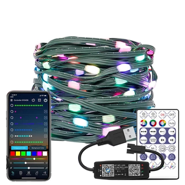 DC5V WS2812B Addressable  LED String  Transparent Green Black Wire WS2812 3PIN Wire RGB Strip Christmas Lights Waterproof Decor