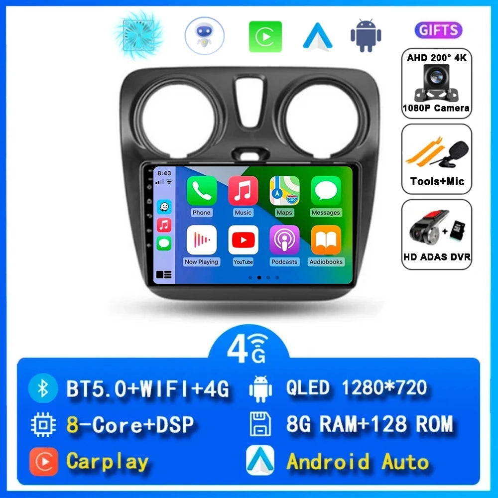 Android 14 Auto Carplay Car Radio For Renault Lodgy Dacia Dokker 2012 - 2020 Navigation GPS Multimedia Player Stereo WiFi+4G BT