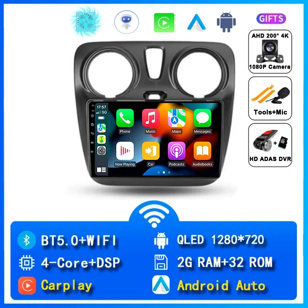 Android 14 Auto Carplay Car Radio For Renault Lodgy Dacia Dokker 2012 - 2020 Navigation GPS Multimedia Player Stereo WiFi+4G BT