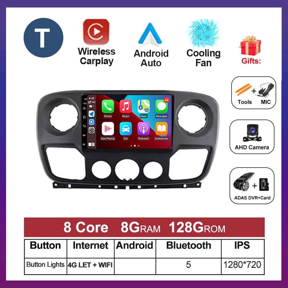 For Nissan NV400 For Opel Movano For Renault Master III 3 2010 - 2019 Android Auto Car Multimedia Radio Wireless Carplay GPS