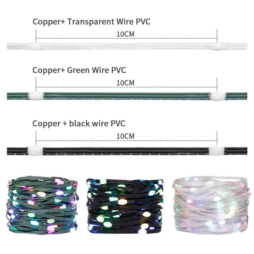 DC5V WS2812B Addressable  LED String  Transparent Green Black Wire WS2812 3PIN Wire RGB Strip Christmas Lights Waterproof Decor