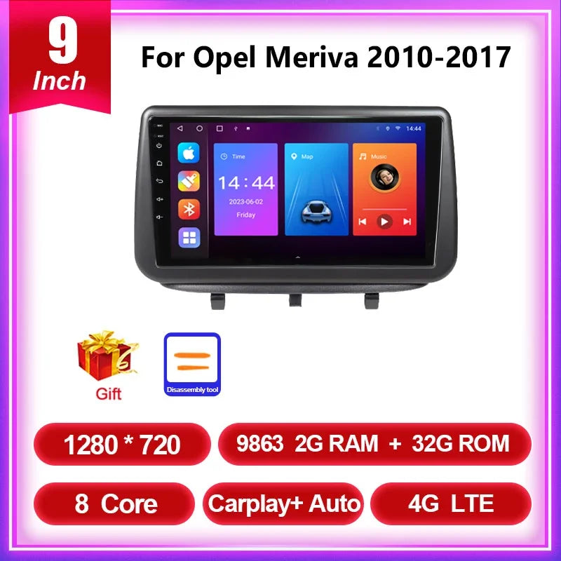 QSZN 2Din Android 13 Car Radio For Opel Meriva 2010 2011 2012 2013 2014 2015 2016 2017 Multimedia Video Player GPS Carplay Auto